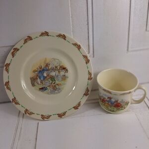 Vintage Royal Doulton Bunnykins Plate "Bath Time" 1936 English Fine Bone China